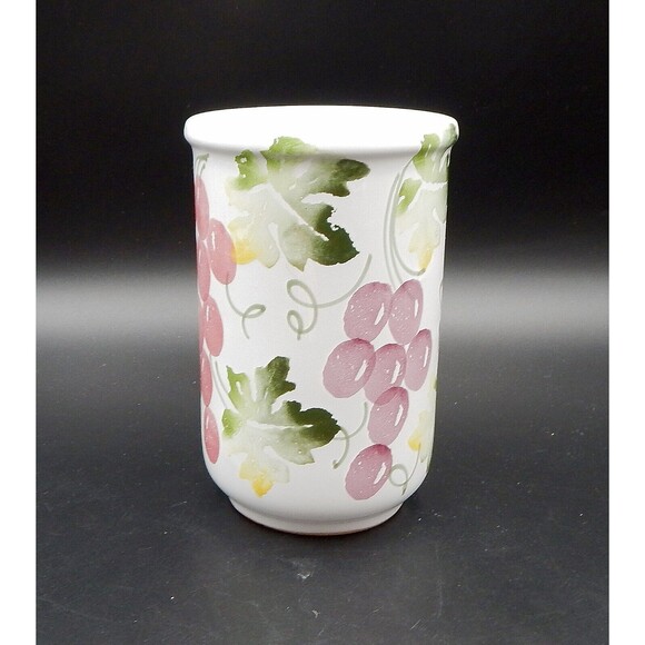 Pier 1 Imports Hand-Painted Grapes Vines Canister Utensil Crock 6 Inch - Picture 4 of 9